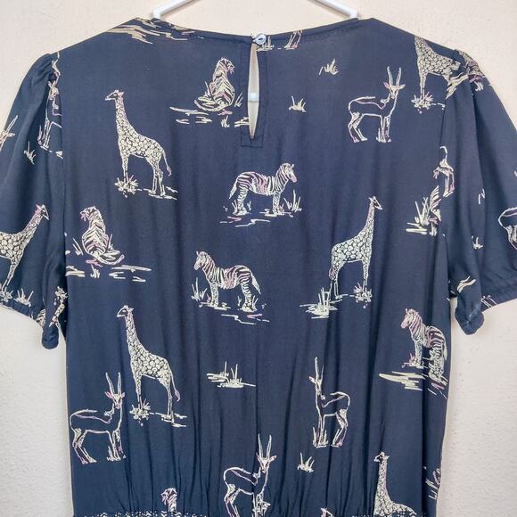 FatFace UK Rachel Safari Cropped Wide Leg Black Animal Print Jumpsuit Size 4 - Picture 10 of 16